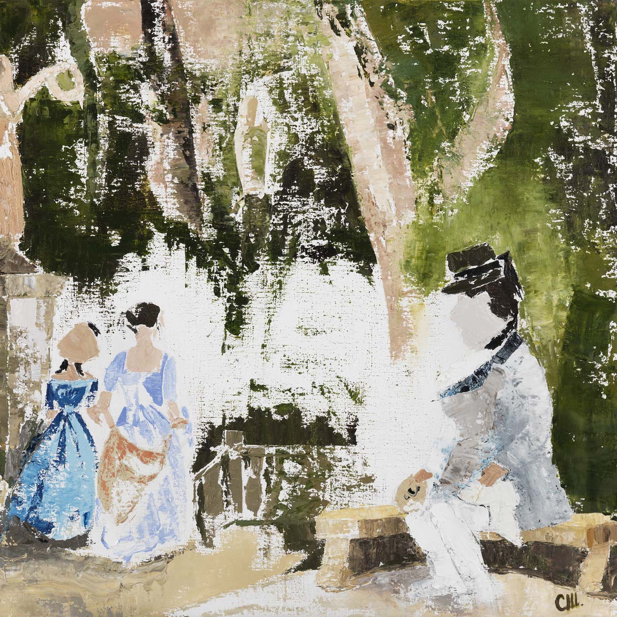 Solitude sur un banc | Huile sur toile - 54x65